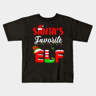 Funny Santa's Favorite Elf Squad Christmas Pajama Matching Kids T-Shirt